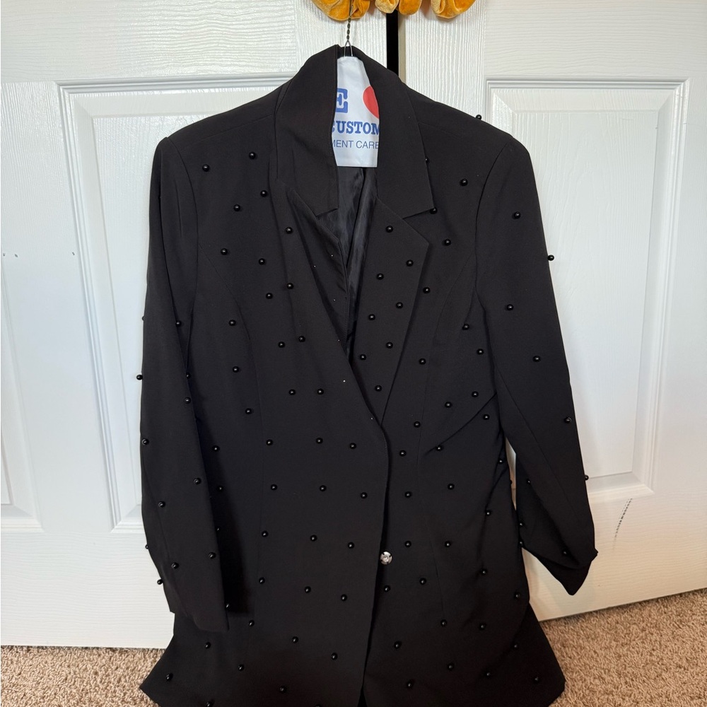 Boohoo Black Jacket with Beaded Accents